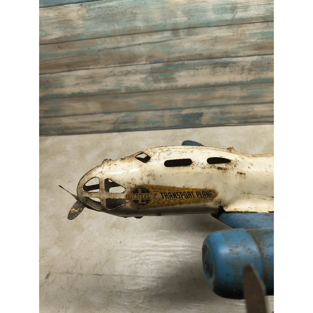 Large c40s Buddy L Pressed Steel TRANSPORT AIRPLANE Wood Wheels‎ AS IS SALE